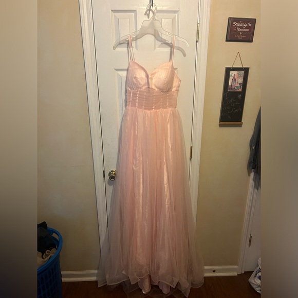 Women's👱🏽‍♀️V Neck Sleeveless Tulle Empire Waist Split Formal Dress👗Sz 9 - Picture 1 of 13
